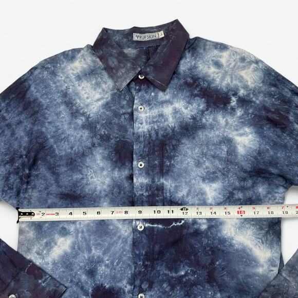 VTG Rufskin Shirt Mens L Tie Dye Button Front Made in USA Blue Cotton Lightning - Picture 4 of 8